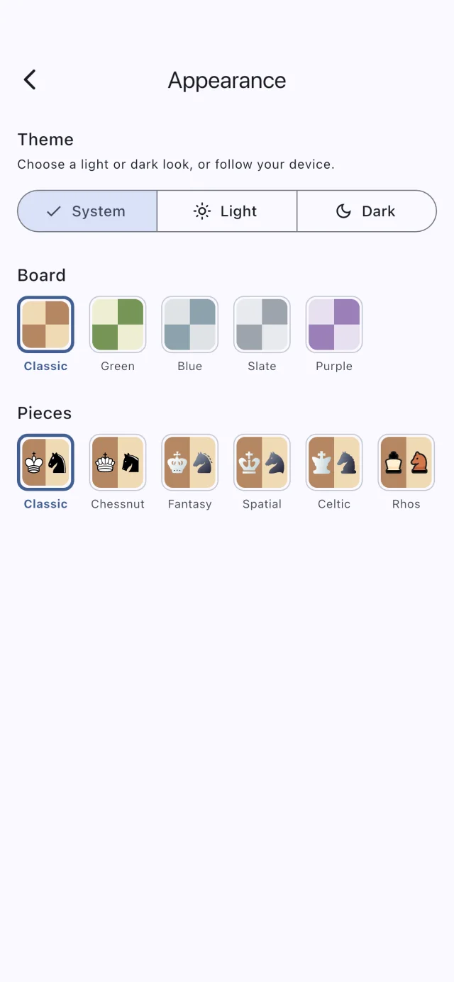 Appearance settings